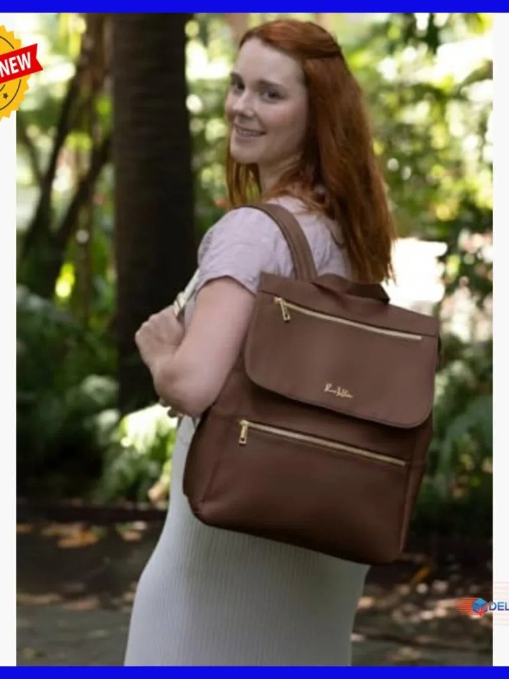 Large Vegan Leather Diaper Backpack with Laptop Compartment